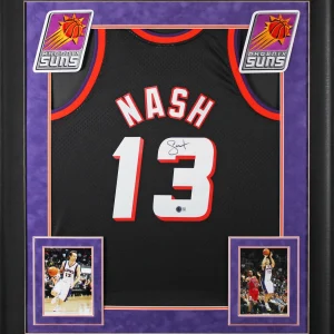 Suns Steve Nash Signed Black M&N 1996-97 HWC Swingman Framed Jersey BAS Witness