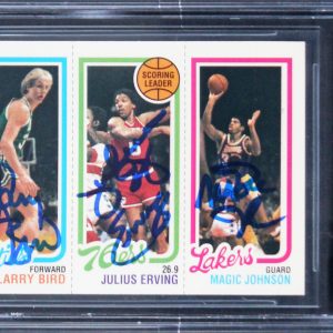 Bird, Erving & Magic Signed 1996 Topps Stars Reprints #8 Card Auto 10 BAS Slab 2