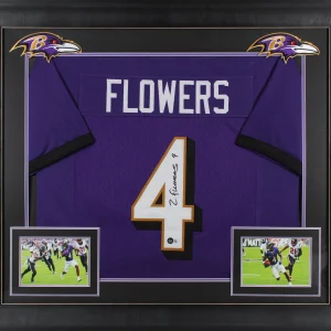 Zay Flowers Authentic Signed Purple Pro Style Framed Jersey BAS Witnessed
