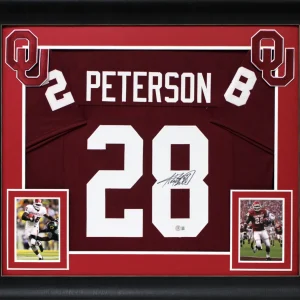 Oklahoma Adrian Peterson Authentic Signed Maroon Pro Style Framed Jersey BAS W 2