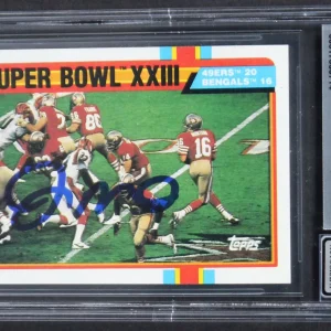 49ers Joe Montana Signed 1989 Topps #1 Card Auto Graded Gem Mint 10! BAS Slab