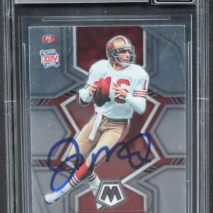 49ers Joe Montana Signed 2022 Panini Mosaic #296 MVP Card Auto 10! BAS Slabbed