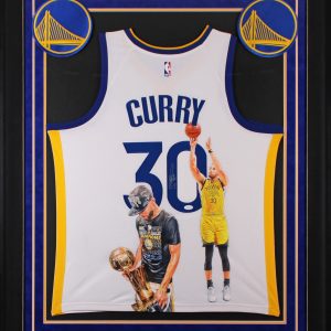Warriors Stephen Curry Signed Hand Painted White Nike Framed Jersey JSA #AQ17116