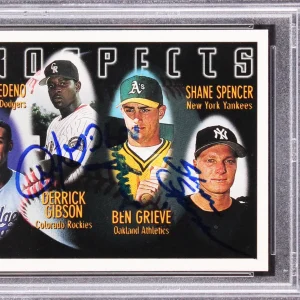 Shane Spencer, Ben Grieve & Derrick Gibson Signed 1996 Topps #436 Card PSA Slab