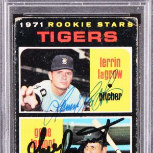 Tigers Gene Lamont & Lerrin Lagrow Authentic Signed 1971 Topps #39 Card PSA Slab