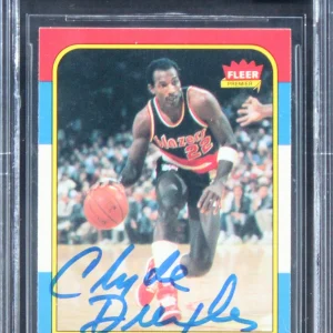 Blazers Clyde Drexler Signed 1986 Fleer #26 Rookie Card Auto 10! BAS Slabbed
