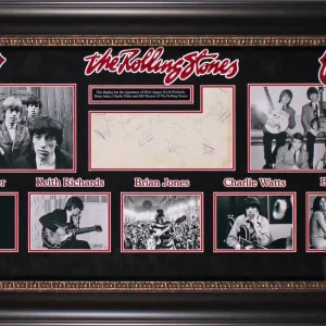 Rolling Stones (5) Jagger, Richards, Wyman +2 Signed & Framed 7x11 Cut BAS LOA