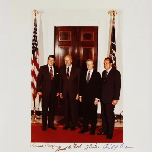 US Presidents (4) Reagan, Ford, Carter & Nixon Signed 11x14 Photo BAS #AE13548