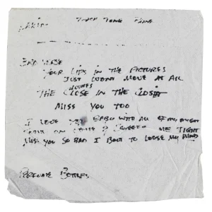 Stevie Ray Vaughan Authentic 4.75x5 Napkin w/ Handwritten Lyrics BAS #AE13211