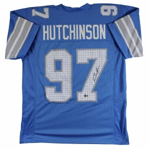 Aidan Hutchinson Authentic Signed Blue Pro Style Jersey BAS Witnessed 2