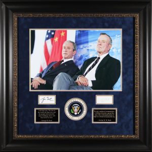 George H.W. Bush & George W. Bush Authentic Signed Framed Display BAS #AB76962