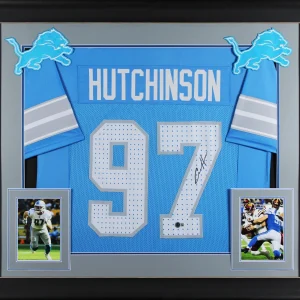 Aidan Hutchinson Authentic Signed Blue Pro Style Framed Jersey BAS Witnessed 2