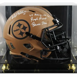 Steelers Rocky Bleier "3x Insc" Signed STS II F/S Rep Helmet W/ Case BAS Witness