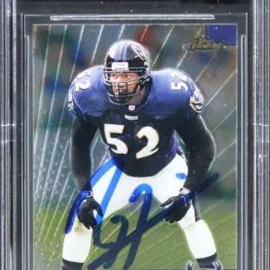 Ravens Ray Lewis Signed 1999 Finest #106 Card Auto Graded Mint 10! BAS Slabbed