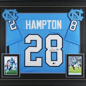 UNC Omarion Hampton Signed Carolina Blue Pro Style Framed Jersey BAS Witnessed