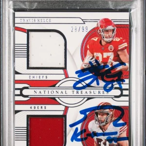 Travis Kelce & George Kittle Signed 2022 NT GC Mat #TETD Card Grade 9 PSA Slab 3