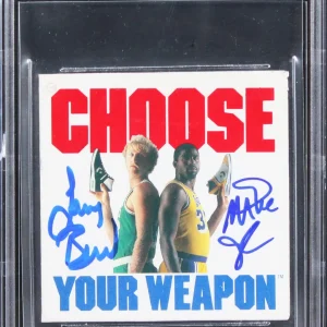 Larry Bird & Magic Johnson Signed 3x3 Converse Weapon Shoe Tag Auto 10! BAS Slab