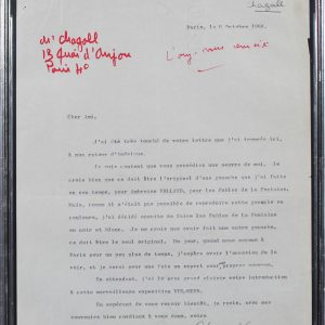 Marc Chagall Authentic Signed 8.25x10.5 1966 Typed Letter BAS Slabbed