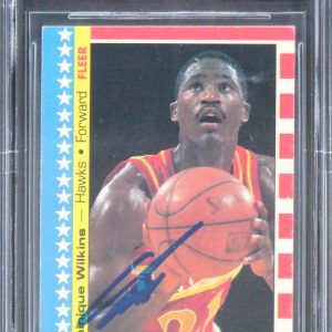 Hawks Dominique Wilkins Signed 1987 Fleer Stickers #7 Card Auto 10! BAS Slabbed