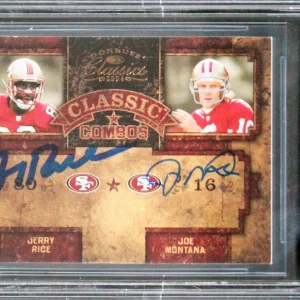 49ers Jerry Rice & Joe Montana Signed 2004 Donruss #C38 Card Auto 10 BAS Slabbed