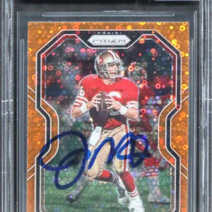49ers Joe Montana 2020 Panini Prizm Prizms Orange Disco #290 Card BAS Slabbed
