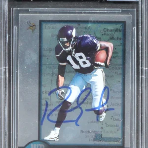 Vikings Randy Moss Signed 1998 Bowman Interstate #182 RC Card Auto 10! BAS Slab