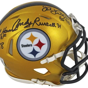Steelers LBs (3) Ham, Lambert & Russell Signed Flash Speed Mini Helmet BAS Wit 2