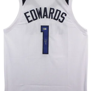 Anthony Edwards Authentic Signed White Pro Style Jersey Autographed BAS