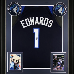 Anthony Edwards Authentic Signed Navy Blue Pro Style Framed Jersey JSA