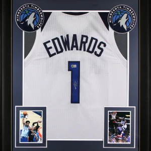 Anthony Edwards Authentic Signed White Pro Style Framed Jersey Autographed JSA