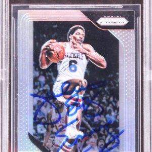 76ers Julius Erving Signed 2018 Panini Prizm Prizms Silver #95 Card BAS Slabbed