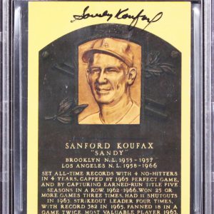 Dodgers Sandy Koufax Authentic Signed Hall of Fame Plaque Postcard BAS Slabbed