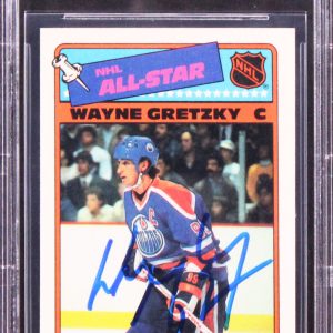 Oilers Wayne Gretzky Signed 1987 Topps Sticker Inserts #8 Card BAS Slabbed