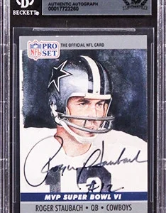 Cowboys Roger Staubach Signed 1990 Pro Set Super Bowl MVP'S #6 Card BAS Slabbed