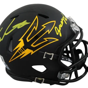ASU Sam Leavitt & Jordyn Tyson Signed Black Speed Mini Helmet BAS Witnessed