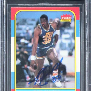 Jazz Karl Malone Signed 1986 Fleer #68 Rookie Card Auto 10! BAS Slabbed