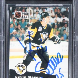 Penguins Kevin Stevens Signed 1991 Pro Set #185 Card Auto Graded 10! BAS Slabbed