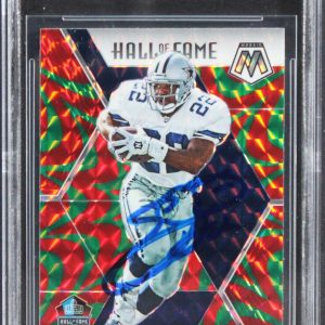 Cowboys Emmitt Smith Signed 2020 Panini Mosaic React Green #288 Card BAS Slabbed