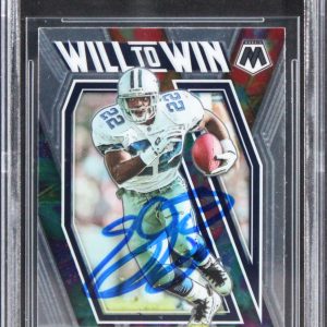 Cowboys Emmitt Smith Signed 2021 Panini Mosaic Will To Win #18 Card BAS Slabbed