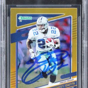 Cowboys Emmitt Smith Signed 2021 Donruss Press Proof Yellow #200 Card BAS Slab