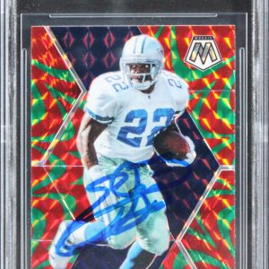 Cowboys Emmitt Smith Signed 2020 Panini Mosaic React Green #64 Card BAS Slabbed
