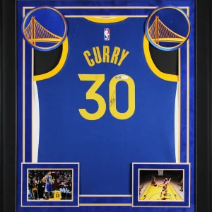 Warriors Stephen Curry Signed Blue Nike Icon Edition Swingman Framed Jersey JSA