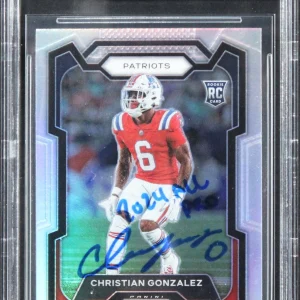 Patriots Christian Gonzalez 2024 Signed 2023 Panini Prizm Slv #369 RC BAS Slab