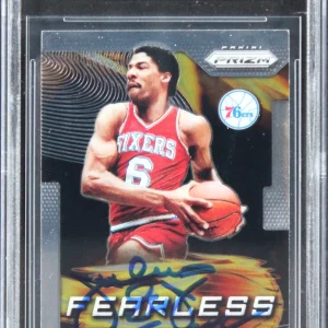76ers Julius Erving Signed 2019 Panini Prizm Fearless #17 Card BAS Slabbed