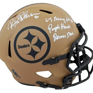 Steelers Rocky Bleier "3x Insc" Signed STS II Full Size Speed Rep Helmet BAS Wit
