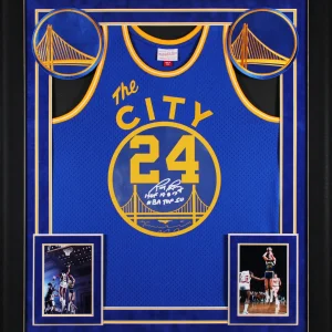 Warriors Rick Barry "2x Insc" Signed Blue M&N TB Swingman Framed Jersey BAS Wit