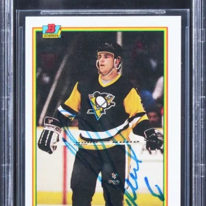 Penguins Mark Recchi Authentic Signed 1990 Bowman #205 Card BAS Slabbed