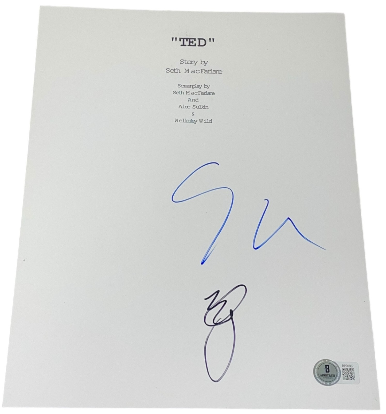 Ted Script Name Seth MacFarlane Mark Wahlberg Signed Autograph Ted Script Screenplay ...