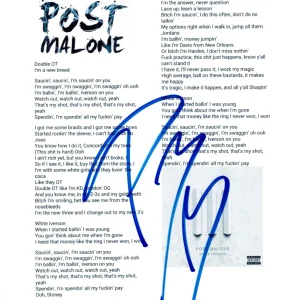 Post Malone Signed White Iverson Lyric Sheet Authentic Autograph Beckett