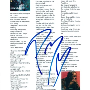 Post Malone Signed Congratulations Lyric Sheet Authentic Autograph Beckett
